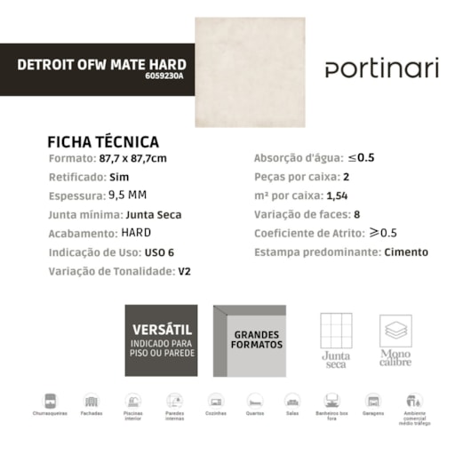 Porcelanato Portinari Detroit Off White Hard 87,7x87,7cm Retificado  - Imagem principal - ba278424-bbf4-4ee9-a559-55342ad5b55f