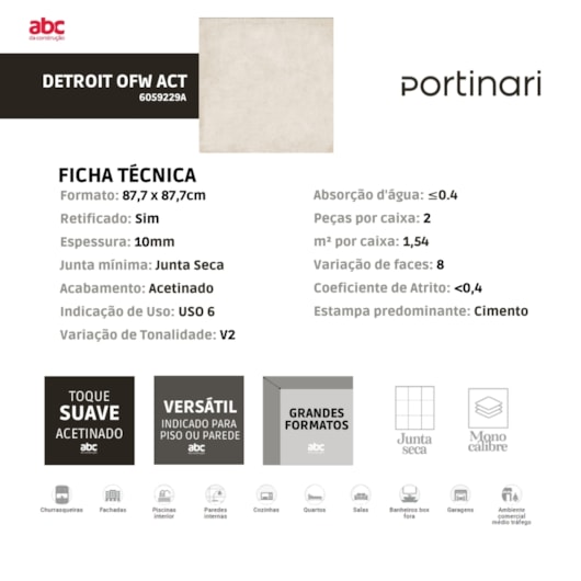 Porcelanato Portinari Detroit Ofw Acetinado 87,7x87,7cm Retificado - Imagem principal - 175af1e7-5df1-4d58-9b51-494cbad4960a