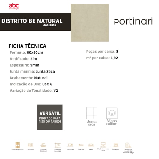 Porcelanato Portinari Distrito Be Natural 80x80cm Retificado - Imagem principal - 808fb355-dfbc-43e8-b5d5-961c90625a15