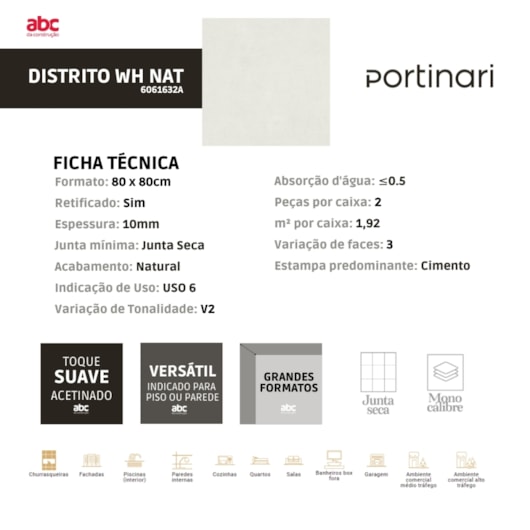 Porcelanato Portinari Distrito Wh Natural Pei4 80x80cm Retificado - Imagem principal - c363d440-0056-40c7-8f64-93d2f2fb135a