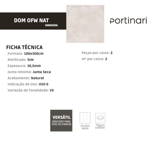 Porcelanato Portinari Dom Ofw Natural 100x100cm Retificado - Imagem principal - aadb7caf-0106-40e1-84f5-b2fa26bf4682