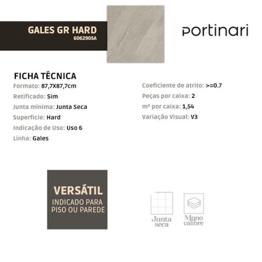 Porcelanato Portinari Gales Gr Hard 87,7x87,7cm Retificado - Imagem principal - 90f223e0-5e57-403e-b051-4558af58a220