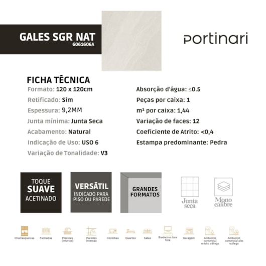 Porcelanato Portinari Gales Sgr Natural 120x120cm Retificado - Imagem principal - 71666a9b-a21e-4d12-bf2a-9a32a99d5896