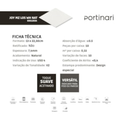 Porcelanato Portinari Joy Mz Los Wh Natural 13x22,50cm Bold
