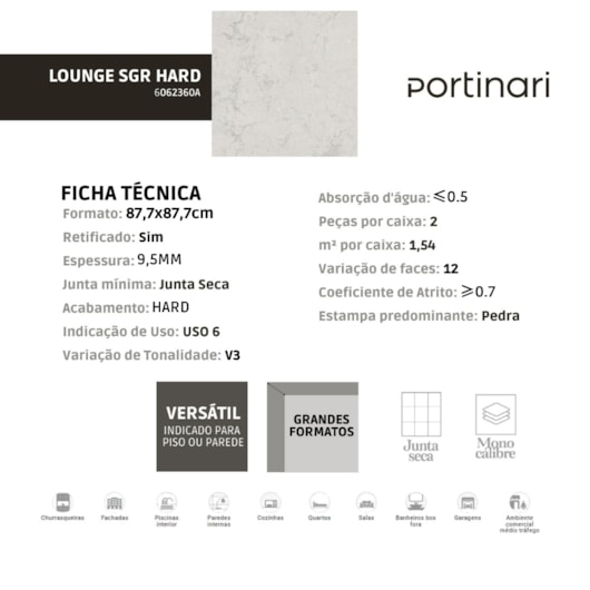 Porcelanato Portinari Lounge Sgr Hard  87,7x87,7cm Retificado - Imagem principal - 5e14a965-b3da-4d2f-8fd2-537eebac54e6
