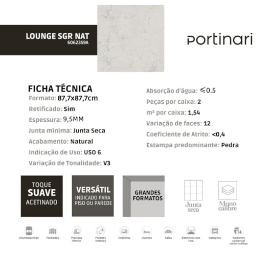 Porcelanato Portinari Lounge Sgr Natural 87,7x87,7cm Retificado - Imagem principal - 1abfc9c9-d100-4a97-a0a3-30d451edbe5a