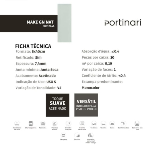 Porcelanato Portinari Make Gn Natural Pei 4 5x40cm Bold - Imagem principal - 851708af-6f56-4aa8-b96b-97d22ea82ab8
