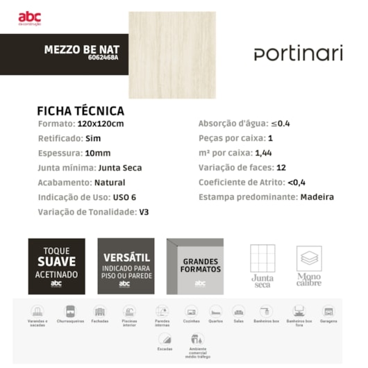 Porcelanato Portinari Mezzo Be Natural 120x120cm Retificado - Imagem principal - cde6e892-a98a-4f41-817a-e6665c4be472