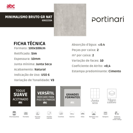 Porcelanato Portinari Minimalismo Bruto Gr Natural 100x100cm Retificado - Imagem principal - eee73742-d475-44ae-8f09-c412902847d3