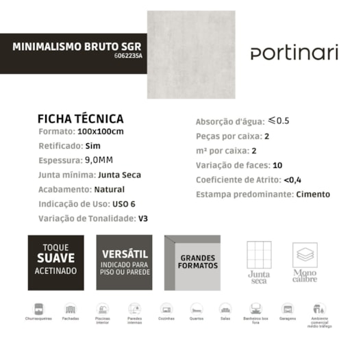 Porcelanato Portinari Minimalismo Bruto Sgr Natural 100x100cm Retificado - Imagem principal - 46b0ae1e-ca6f-4284-812c-3f558ca705f2