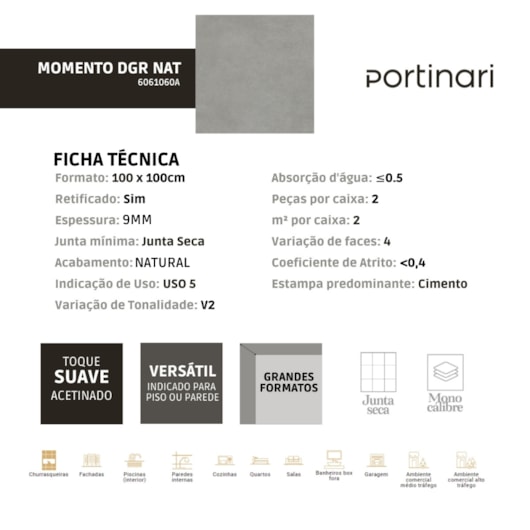 Porcelanato Portinari Momento Dgr Natural 100x100cm Retificado - Imagem principal - 632d0e01-26c2-4f63-962c-7ba659273e7d