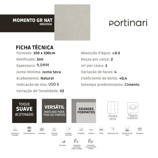 Porcelanato Portinari Momento Gr Natural 100x100cm Retificado - Imagem principal - 99e5bf84-6c8d-4461-a15b-2c816b9fcf4a