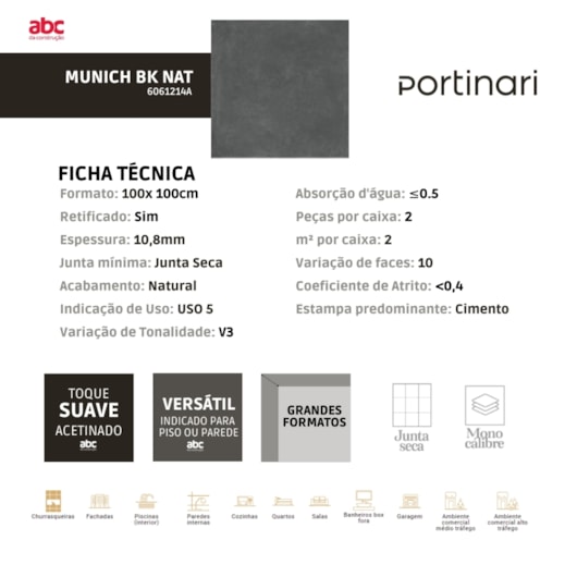 Porcelanato Portinari Munich Bk Natural Pei 3 100x100cm Retificado - Imagem principal - b7b9757b-f15e-4084-aba1-b9f71f5271b9