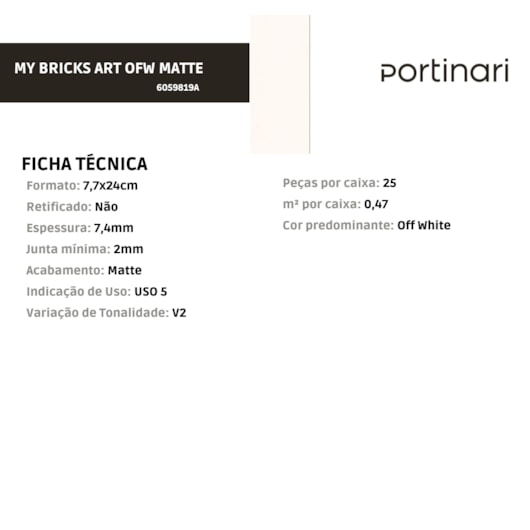 Porcelanato Portinari My Bricks Art Ofw Matte 7,75x24,1cm Bold - Imagem principal - cf020d5a-a8bc-4028-a08a-145065043cde