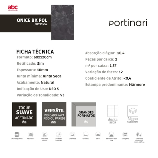 Porcelanato Portinari Onice Bk Polido Pei 4 60x120cm Retificado - Imagem principal - 4dc372e2-3e43-4b80-8a19-2c356af526a9