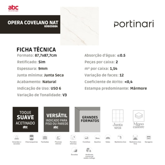 Porcelanato Portinari Ópera Covelano Natural 87,7x87,7cm Retificado - Imagem principal - 15d75c97-a973-4fc8-8d80-79c02e28af01