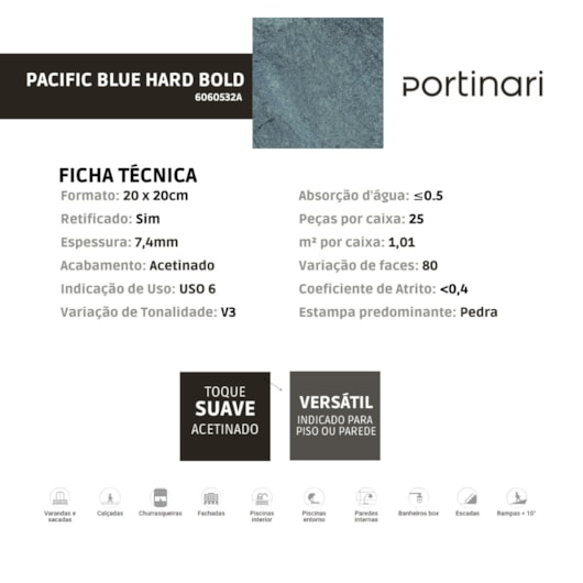 Porcelanato Portinari Pacific Blue Hard 20x20cm Bold - Imagem principal - 558ba282-7725-4b16-ac65-d969398069d6