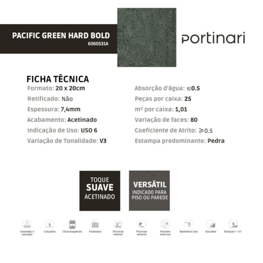 Porcelanato Portinari Pacific Green Hard 20,13x20,13cm Bold - Imagem principal - 6c906529-8635-4ebe-90e8-18c3dfab5170