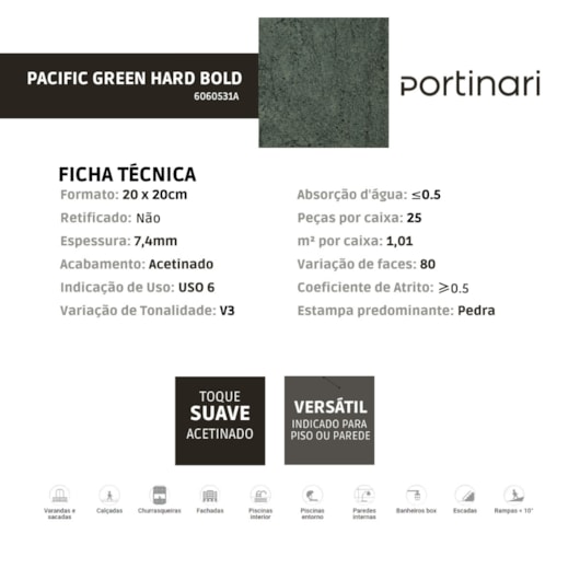 Porcelanato Portinari Pacific Green Hard 20x20cm Bold - Imagem principal - 6cba2123-0c25-434b-acb5-9a71fba85660