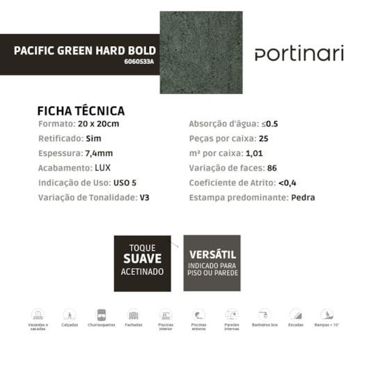 Porcelanato Portinari Pacific Green Lux 20x20cm Bold - Imagem principal - ecebd161-eec6-4493-ac4e-49d70b10df22