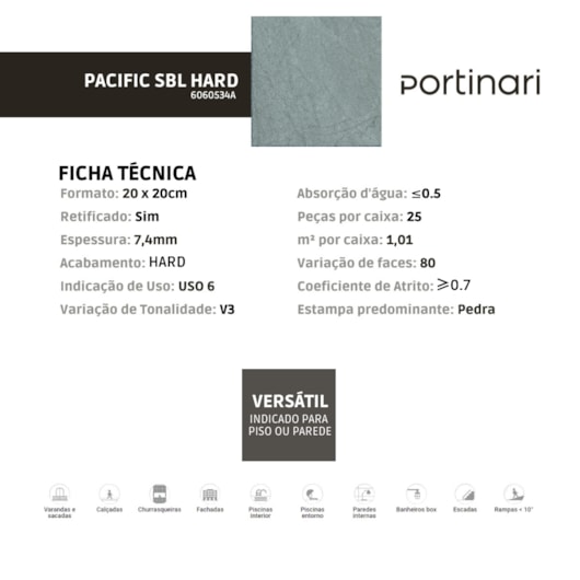 Porcelanato Portinari Pacific Sbl Externo A 20x20cm Bold - Imagem principal - 158992ca-97b2-4462-8ffe-a5f45cb845f6