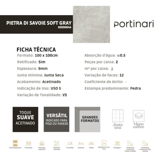 Porcelanato Portinari Pietra Di Savoie Sgr Acetinado 100x100cm Retificado - Imagem principal - 6bc74736-8323-4f2a-a66b-e0c4724b4dfb