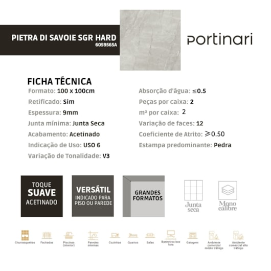 Porcelanato Portinari Pietra Di Savoie Sgr Hard Externo 100x100cm Retificado - Imagem principal - fc9c2036-6f3c-4a71-b72b-a33b7cd22fde