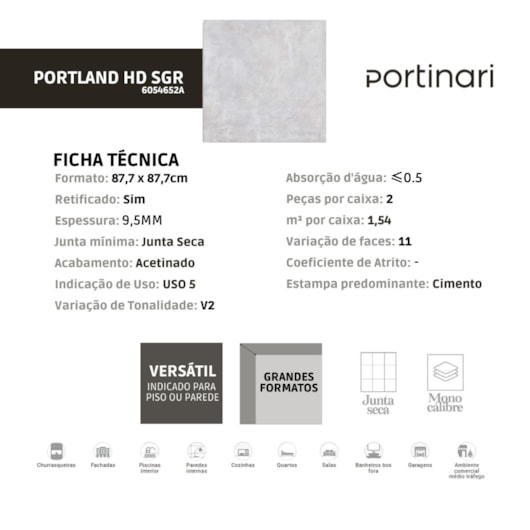 Porcelanato Portinari Portland HD SGR 87,7x87,7cm Retificado  - Imagem principal - 1990fe70-e85e-4c01-9264-c2aaa09a9042