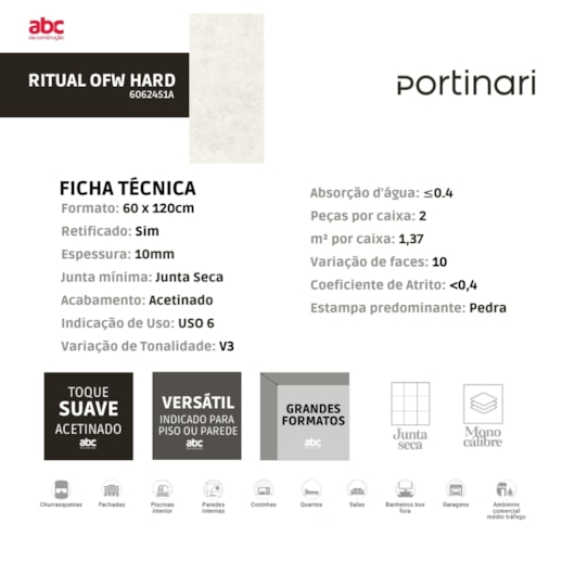 Porcelanato Portinari Ritual Ofw Hard 60x120cm Retificado - Imagem principal - 9aa4fa40-a70d-42b6-baf8-c9305227216c