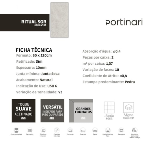 Porcelanato Portinari Ritual Sgr Natural 58,4x117cm Retificado - Imagem principal - ee1d010d-30fa-4866-9747-769e3d9ab1a4