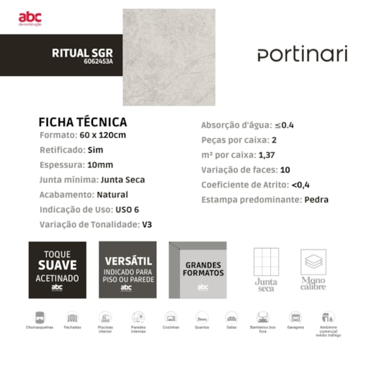 Porcelanato Portinari Ritual Sgr Natural 60x120cm Retificado - Imagem principal - 18cbe06f-8133-4a3e-9a92-6bd3562d1c07