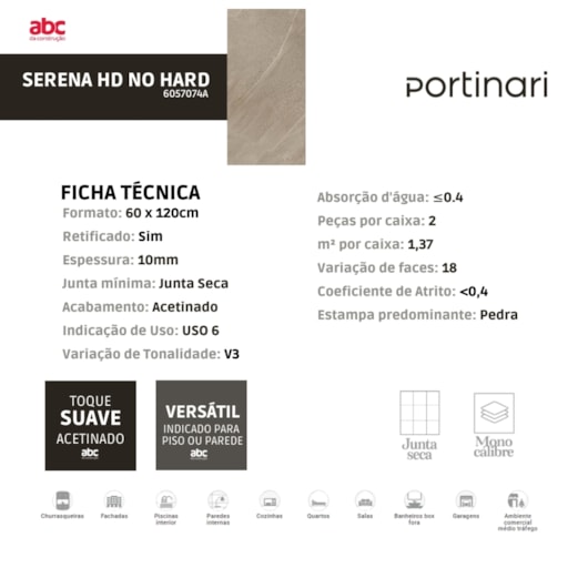 Porcelanato Portinari Serena Hd No Hard Pei 4 60x120cm Retificado - Imagem principal - 62548702-1fe6-4bd5-b59d-bd562723c861