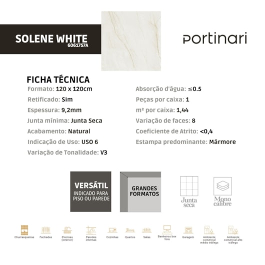 Porcelanato Portinari Solene White Natural 120x120cm Mármore Retificado  - Imagem principal - cd8ba077-422c-48e7-9558-5f57080955fe