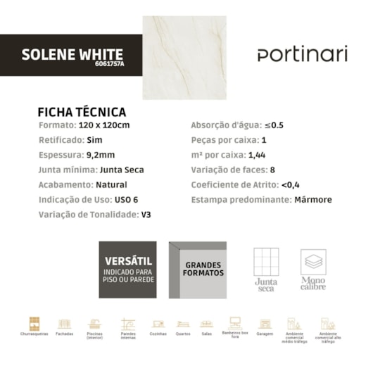 Porcelanato Portinari Solene White Natural 120x120cm Retificado - Imagem principal - 3514323e-24f9-4b5e-af49-cce58a02d6b7
