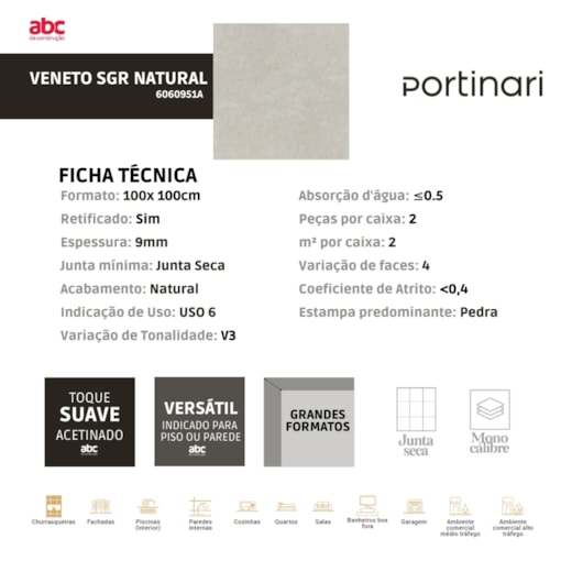 Porcelanato Portinari Veneto Sgr Natural Pei 4 100x100cm Retificado - Imagem principal - 37b5f5c3-3d94-4d81-933d-e449691a8f04