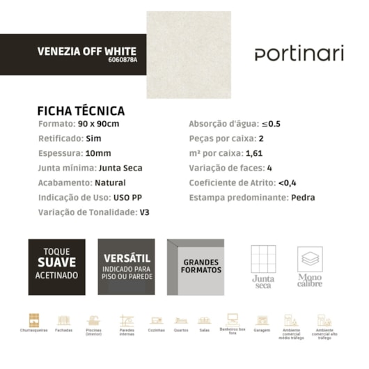 Porcelanato Portinari Venezia Off White Natural 90x90cm Retificado  - Imagem principal - 524f0402-fda9-408d-9e0c-fb01e155dee2