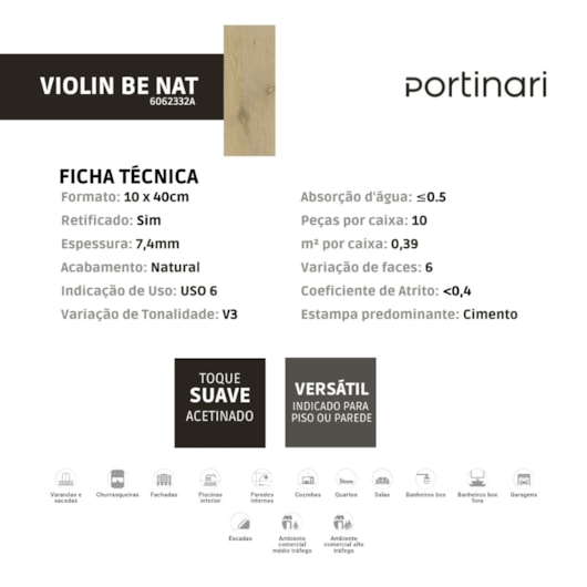 Porcelanato Portinari Violin Be Natural 10x40cm Bold - Imagem principal - c5945859-9aeb-4667-bb90-94d4f98f50f5