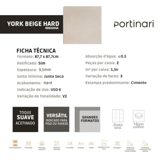 Porcelanato Portinari York BE Hard 87,7x87,7cm Bege Retificado  - Imagem principal - fa5dc85b-a338-4e23-ad01-d4e4827d1e9c