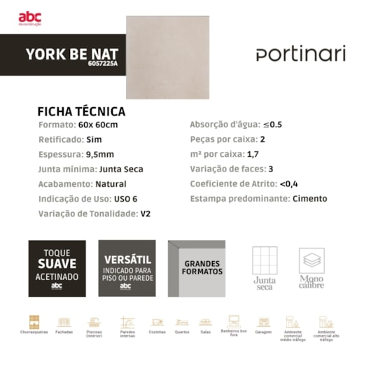 Porcelanato Portinari York Be Natural 58,4x58,4cm Retificado - Imagem principal - 9e695da9-b487-43b1-a45e-eb0ea2defea1