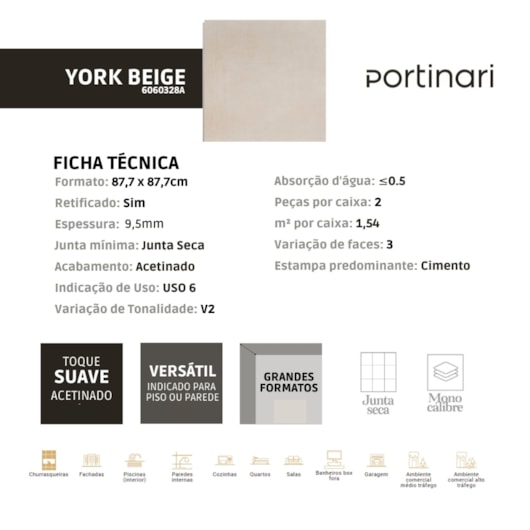 Porcelanato Portinari York Beige Acetinado 87,7x87,7cm Retificado  - Imagem principal - ce3967dd-a9fb-4bc4-ac9d-0a4c12673a34