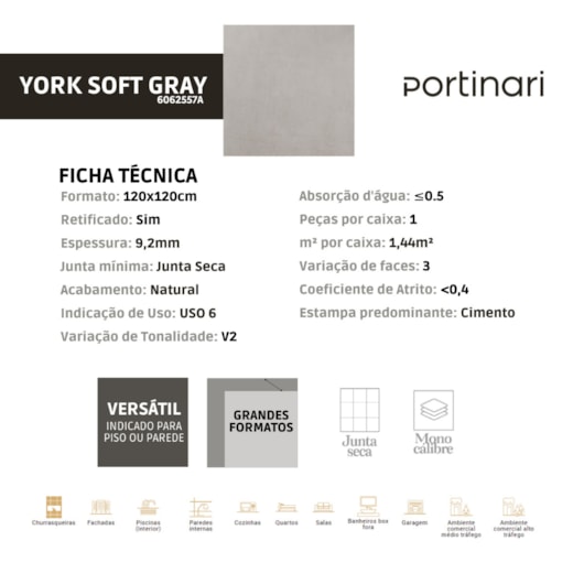 Porcelanato Portinari York Sgr Natural 120x120cm Retificado - Imagem principal - c4cc20e3-afdb-4b4f-8bff-0b96b9a42cac