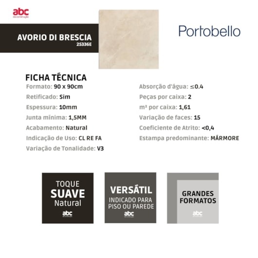 Porcelanato Portobello Avorio Di Brescia Natural 90x90cm Bege Retificado  - Imagem principal - f86a561e-b187-47fe-b4b9-35fdcc8e5bb2