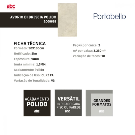 Porcelanato Portobello Avorio Di Brescia Polido 90x180cm Retificado  - Imagem principal - 00fc9d84-c2dd-4936-9e36-e24a6e6742af