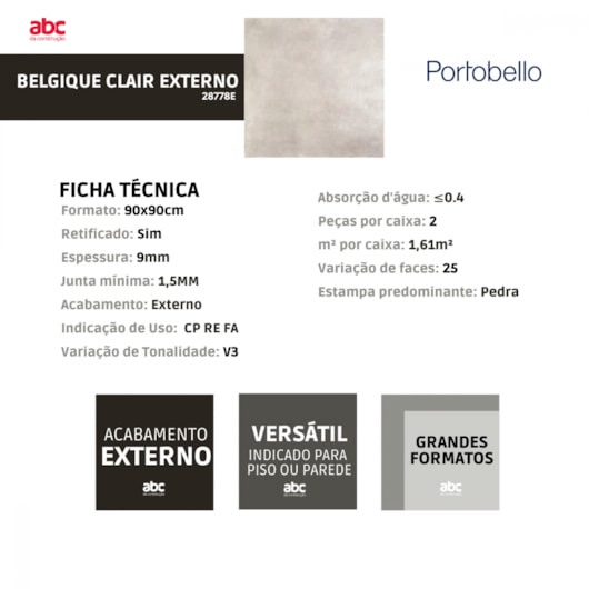 Porcelanato Portobello Belgique Clair Externo 90x90cm Branco Retificado  - Imagem principal - df2bd9d5-93bb-4ed1-9c8b-6ec66d29911d