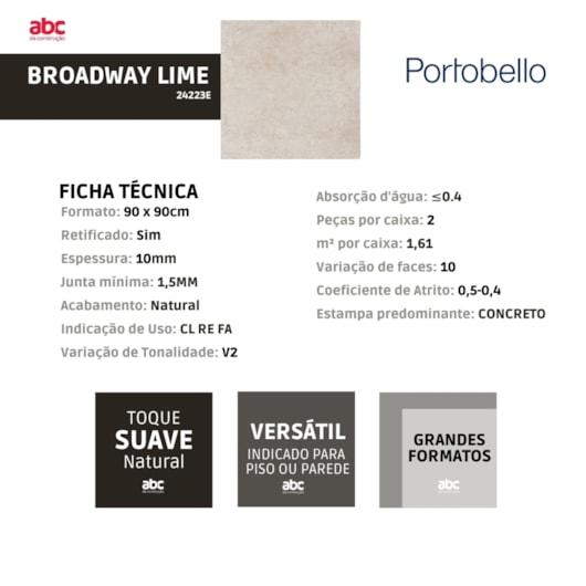 Porcelanato Portobello Broadway Lime Bege Natural 90x90cm Retificado  - Imagem principal - 120c6e2b-3cd8-4252-98db-fc483ac36b52