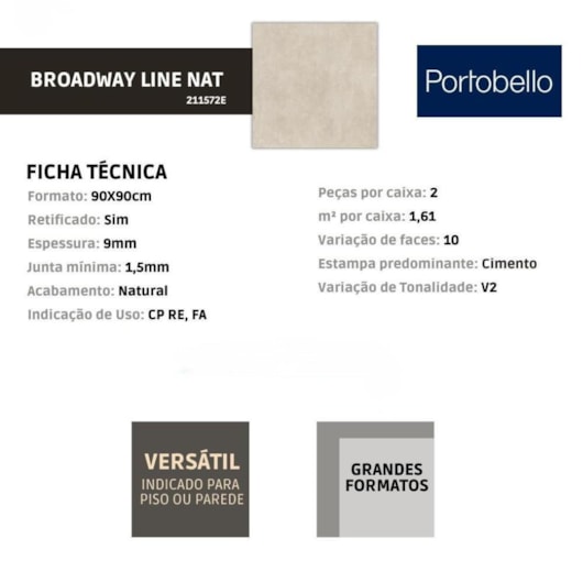 Porcelanato Portobello Broadway Lime Natural 90x90cm Retificado - Imagem principal - 1e4cffef-3a0d-4ded-ac75-2715d50a115b