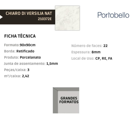 Porcelanato Portobello Chiaro Di Versilia Natural 90x90cm Retificado - Imagem principal - 64f3854a-ccc5-4c48-8e38-d78a003711ed