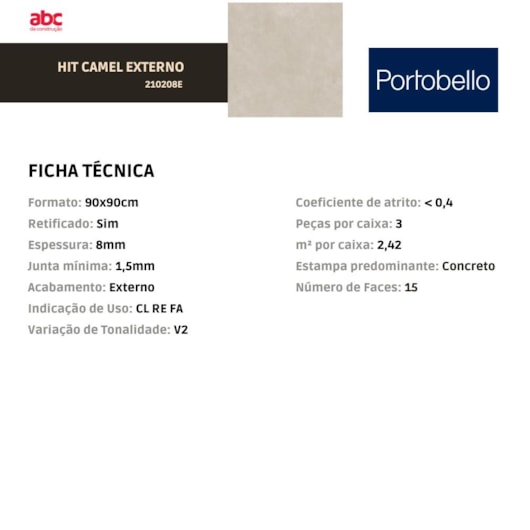 Porcelanato Portobello Hit Camel Externo 90x90cm Retificado - Imagem principal - dbd706be-6ccb-4b3e-b799-5c792249e7ce