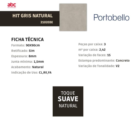 Porcelanato Portobello Hit Gris Natural 90x90cm Retificado - Imagem principal - e5888fac-12a2-42da-99e7-8dc871235543