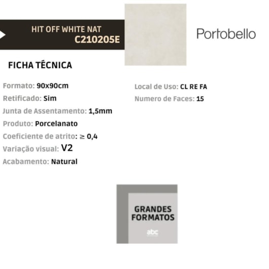 Porcelanato Portobello Hit Off White Natural 90x90cm Retificado - Imagem principal - 62fd904c-b43d-4062-a12c-0d6611582d0a